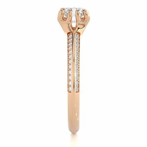 Anillo de compromiso de diamante de corte redondo de 6 puntas con detalles laterales para mujer - Product Image 3
