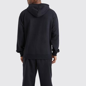 Custom <b>Plain</b> <b>Black</b> Men's Regular Fit <b>Hoodie</b> Kangaroo Pocket Long Sleeve Fleece 100% Organic Cotton Eco-Friendly 300g Wholesale - Product Image 2