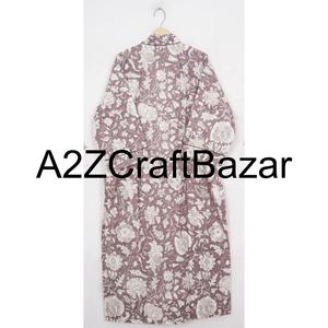 Robe kimono de luxe pour femmes, élégante, romantique, à imprimé floral, respirante, à manches longues, col en V, fermeture à ceinture, douce, 100% coton, faite à la main - Product Image 6