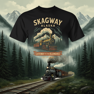 T-shirt Skagway Alaska Steam Train Gateway, set regalo culturale e turistico che si concentra sulla storia di Klondike - Product Image 3