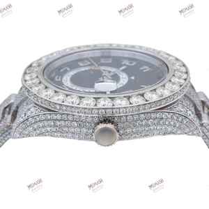 Luxueux entièrement glacé Moissanite diamant cadran noir double fuseau horaire montres à Quartz marqueurs d'heure lumineux à la mode montre AutoDate - Product Image 4