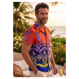 Chemise Hawaïenne Homme Majestic en Viscose Respirante à Motif Palmiers Bleus, Manches Courtes, Douce et Blanche - Product Image 6