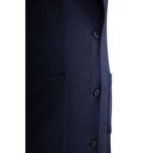 Navy Blue <b>Crocheted</b> <b>Long</b> <b>Cardigan</b> with Pockets and Shawl Collar - Product Image 2