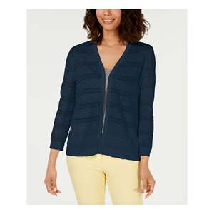 Cardigan da Donna Charter Club a Righe Pointelle Blu Lungo Casual con Stampa e Bottoni Disponibile in Taglie Petite e Medium per Autunno Inverno - Product Image 1