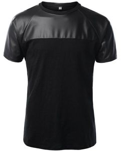 2025 Latest Design High Quality O Neck Half Sleeve T Shirt for <b>Boys</b> 100% Cotton Patchwork Leather Sleeve Leather Waist Wholesale - Product Image 1
