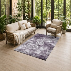 Alfombra de Área Chenille Lavable a Máquina, Antideslizante, con Estampado Digital Oriental Tradicional en Gris Plateado, Modelo LXDP-0008 de RUGS DEPOT, Venta al Por Mayor - Product Image 6