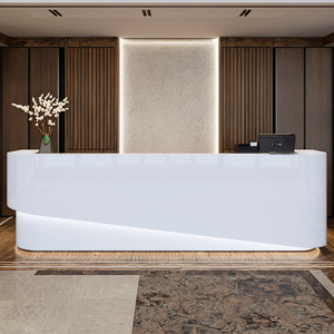 Curved High Gloss Reception Desk LED <b>Lighted</b> Front Counter Semi <b>Circle</b> MDF Countertop Commercial Desk For Hotel Lobby Hospital - Product Image 4
