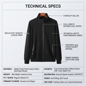 Chaqueta Deportiva Personalizada para Hombre con Cierre Completo - Negra, Impermeable, Ligera, de Poliéster y Spandex, Anti-UV, con Cuello Alto - Product Image 5