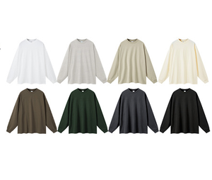 Camiseta holgada de manga larga de algodón de talla grande 2025 Otoño Invierno pesado 425G color sólido básico fuera del hombro - Product Image 3