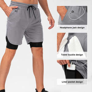 Nouvel arrivage de shorts de sport fitness double couche pour hommes avec logo personnalisé shorts de course à pied à motif solide vérification PayPal - Product Image 6