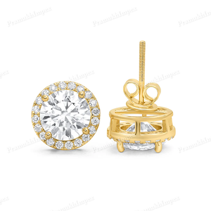 Boucle d'oreille personnalisée de qualité supérieure ronde taille brillant VVS Moissanite diamant plaqué or jaune Hip Hop au prix de gros - Product Image 3