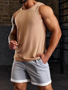 Camiseta sin Mangas para Hombre Ever Glow, Tejido Sólido de Poliéster/Algodón, Cuello Redondo, Casual, Talla Grande, Beige, Secado Rápido, Transpirable - Product Image 3