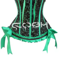 Corset Bustier Femme en Brocart Vert Floral, à Baleines en Acier, à Lacets, avec Bretelles