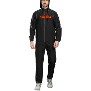 Survêtement unisexe en polyester coupe-vent pour homme Ensemble 2 pièces noir réfléchissant Pantalon en nylon à col montant et fermeture éclair Pantalon d'hiver imprimé - Product Image 4