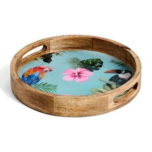 Plateau de service rond en bois pour la décoration de table, pour la maison et la cuisine - Product Image 3