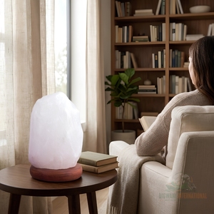 Lampe de table en sel de roche himalayen blanc naturel, sculptée à la main, avec base en bois, pour la décoration intérieure (vente en gros) - Product Image 6
