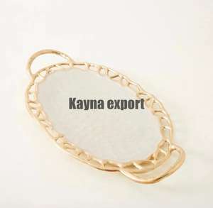 Luxury Home Hotel Wedding <b>Jewelry</b> Storage Display Decor <b>Tray</b> Metal Stainless Steel Gold Flower Handle Round Serving <b>Tray</b> - Product Image 6