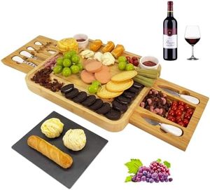 เขียงไม้ไผ่ขนาดใหญ่ถาดเสิร์ฟอาหารชุดกระดานจานสำหรับให้ความอบอุ่นในบ้านของขวัญแผงชีสสแตนเลส - Product Image 2