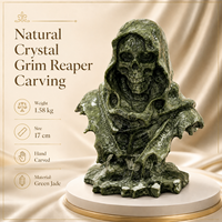Grande sculpture artisanale du Grim Reaper en cristal naturel et jade vert, décoration gothique pour la maison, le bureau et la collection
