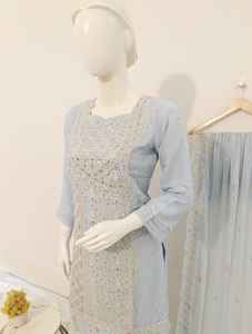 Vêtements indiens pakistanais en mousseline de soie entièrement lourde brodée Anarkali Daman manches brodées coupe bordure 50 pouces Ghera dentelle - Product Image 4