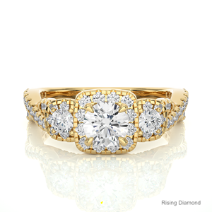 Anillo de compromiso de diamante cultivado en laboratorio de corte redondo de 0,5 quilates, anillo de diamante CVD de oro blanco de tres piedras, regalo de aniversario para ella - Product Image 5