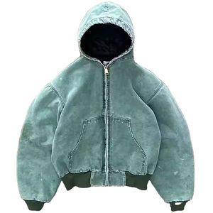 Sudadera con capucha con cremallera lavado ácido para hombre 100% algodón básico de gran tamaño Fit Logo frontal cuello con capucha 2026 - Product Image 3