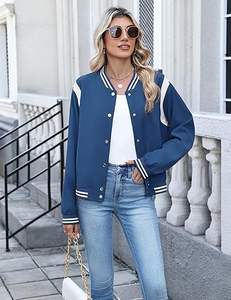 Femmes 2025 automne mode Varsity Bomber veste décontracté boutonné Streetwear avec effet lavé tenues d'école courtes - Product Image 6