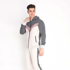 Survêtement élégant à capuche à blocs de couleurs pour hommes, doux et durable pour tous les jours, vêtements décontractés et activités athlétiques d'hiver, logo imprimé - Product Image 2