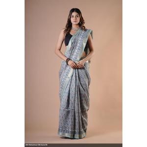 ผ้าไหมมาเฮชวารีพิมพ์ลายด้วยมือบนผ้าซาติน - Product Image 1