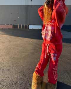 Chándal de 2 piezas con sombrero de papá de alta calidad, ropa de calle Unisex, chándal personalizado Dtg con estampado de pantalla Sun Fade Heavyweight para hombre - Product Image 2