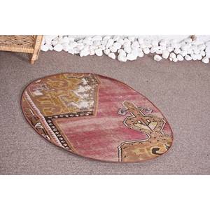 Alfombra de lana rosa vintage de 2,4x2,4 pies, hecha a mano, área rectangular grande con diseño de retazos para decoración de sala de estar, respaldo de látex - Product Image 3