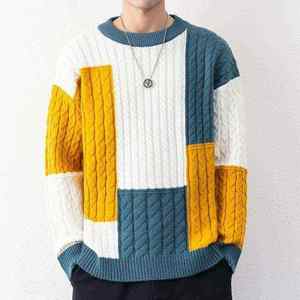 Pull en mohair pour homme, design jacquard tissé, logo personnalisé, contraste de couleurs, design en mohair - Product Image 4