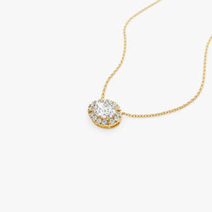 Elegant and Trendy <b>14K</b> Halo Setting Oval Brilliant Cut Lab Grown Diamond Necklace <b>14k</b> Pure Solid <b>Gold</b> Birthday Gift for Her - Product Image 1