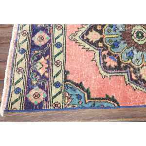 2.3x12.5 ft Vintage Rug, Turkish <b>Runner</b> Rug, <b>Red</b> Blue Southwestern Wool Rug - Product Image 5