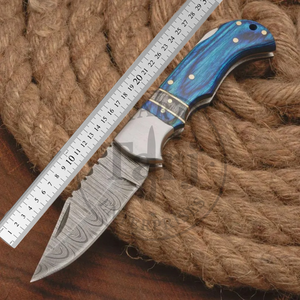 Navaja de Bolsillo Plegable de Acero de Damasco Hecha a Mano, Diseño Personalizado, Mango de Madera Pakka, Diseño OEM, Bloqueo Trasero, Estilo Alemán para Caza - Product Image 2