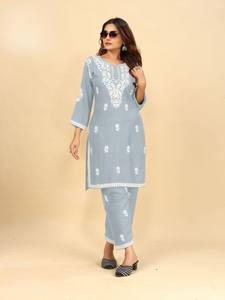 Nuevo trabajo de rayón Kurti y pantalón con trabajo chikankari para ropa casual - Product Image 5