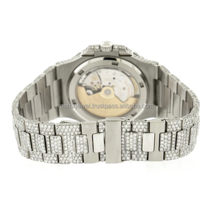 Reloj mecánico clásico de Hip Hop de oro blanco 2024 totalmente helado Vvs Lab Diamond movimiento automático relojes de esfera redonda - Product Image 4