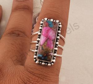 Oyster épineuse rose 10x14mm 3 bandes lunette Rectangle solide 925 bague en argent Sterling pour les femmes éternité Vermeil bijoux fins - Product Image 3