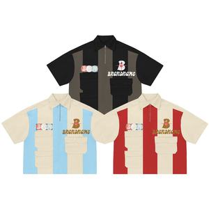 Custom Men's Summer T-Shirts Oversized Boxy Fitted Dropped Shoulder Casual Flannel Collar Solid Color <b>Covered</b> <b>Button</b> Closure - Product Image 1