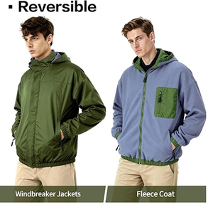 Veste Softshell en polaire imperméable et coupe-vent pour homme avec capuche amovible, veste bomber réversible coupe-vent - Product Image 4