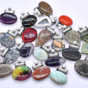 Lote de colgantes de cristal natural, venta al por mayor, joyería de piedras preciosas múltiples, colgante bohemio Chapado en plata de ley 925, piedras preciosas surtidas - Product Image 1
