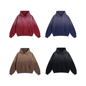 Hoodie Streetwear Personnalisé de Haute Qualité, Épais, Effet Délavé Vintage, Trous et Déchirures, en Tissu Bouclette 100% Coton, Hiver, Imprimé Numérique - Product Image 1