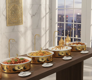 Lot de deux plats de service modernes en acier inoxydable avec design laser, chauffe-plats de buffet pour mariage, écologiques, prix de gros - Product Image 3