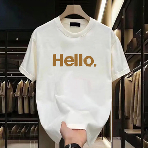 เสื้อยืดแขนสั้นผ้าคอตตอนแท้สำหรับผู้ชาย200กรัมทรงหลวมพิมพ์ลายตัวอักษรสำหรับฤดูร้อน - Product Image 1