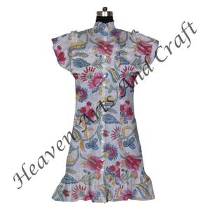 Robe colorée pour femmes décontracté été Midi cou taille libre Style indien tenue décontracté belle main bloc imprimé coton tunique - Product Image 4
