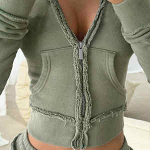 High Quality Women's Hoodies <b>Tracksuit</b> Cotton Crop Top With Pockets Trousers 2 Piece Set Sweatsuit - Product Image 3