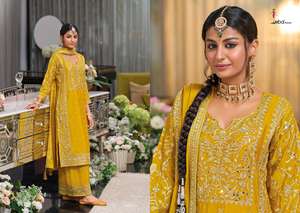 Costume Salwar pakistanais en tissu chinon lourd en travail brodé pour vêtements de mariage pour un look traditionnel lourd pour vêtements pour femmes - Product Image 4