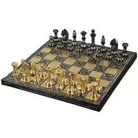 Juego de Ajedrez Internacional con Piezas de Latón Brillante, Caja de Ajedrez de Diseño Plegable de Lujo, Hecho a Mano, Ecológico, Duradero, Regalo para Niños, para Interiores