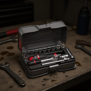 Juego de Herramientas para Reparación de Automóviles con 17 Piezas, Llave de Trinquete de 1/4'' y Vasos Hexagonales en Estuche de ABS - Product Image 3