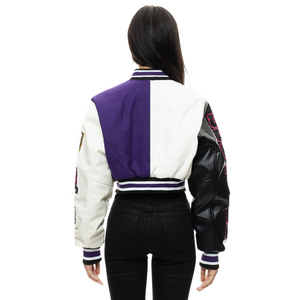 Veste universitaire pour femmes serviette personnalisée broderie et patchs en chenille veste courte bloc de couleur col boutonné femmes vêtements d'extérieur d'hiver - Product Image 6